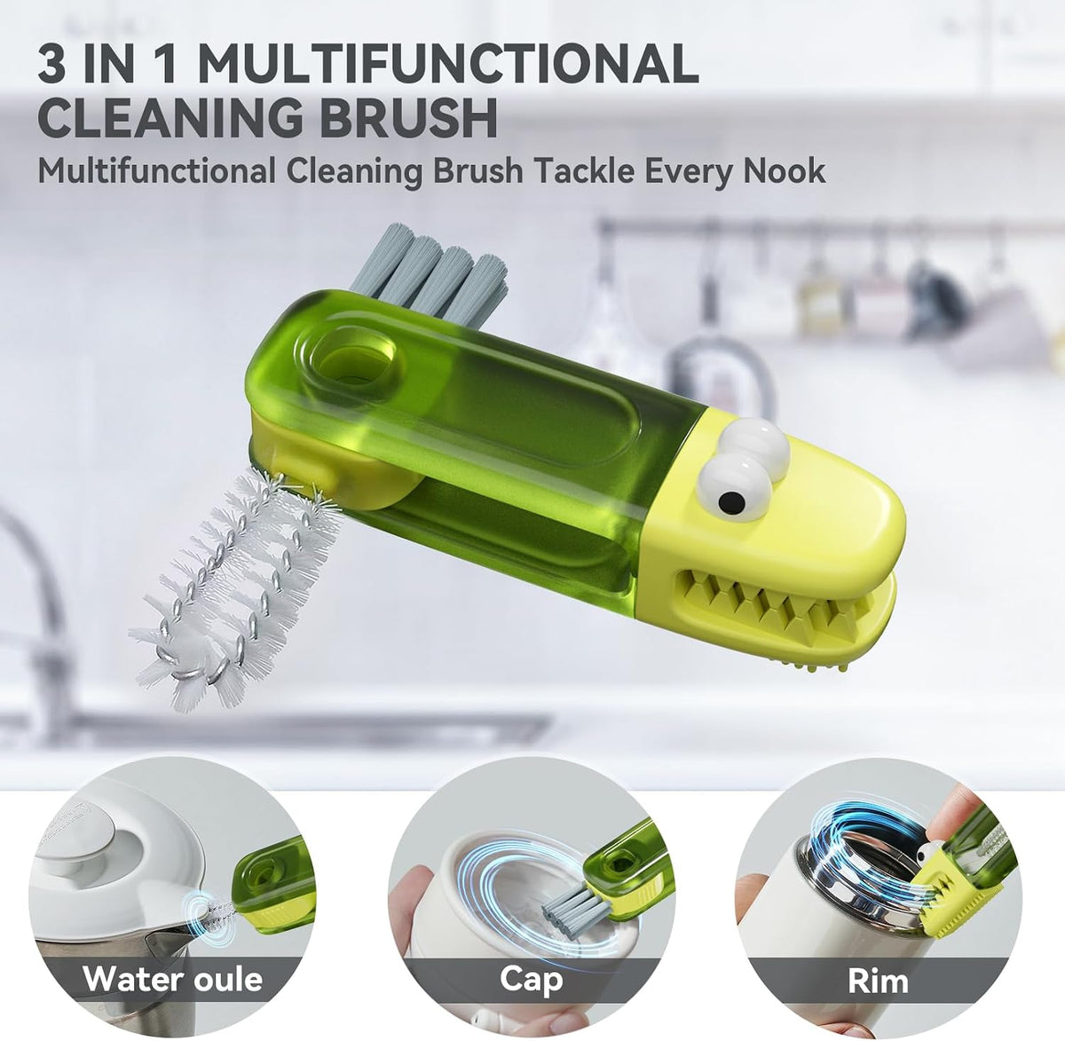 3 in 1 Cup Lid Gap Cleaning Brush Set, Multifunctional Bottle Cleaning Brush, Silicone Cup Lid Gap Cleaner, Home Kitchen Crevice Cleaning Tools (Multicolored-3Pcs)