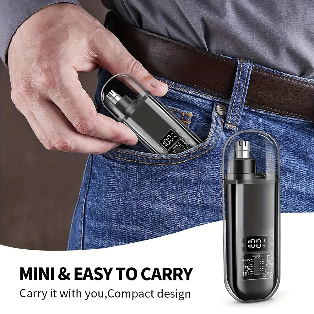 Men'S Nose Hair Trimmer USB Rechargeable Electric Nose Ear Hair Clipper LED Display Portable Grooming Tool