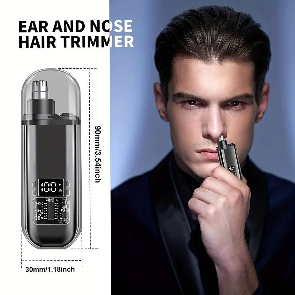 Men'S Nose Hair Trimmer USB Rechargeable Electric Nose Ear Hair Clipper LED Display Portable Grooming Tool