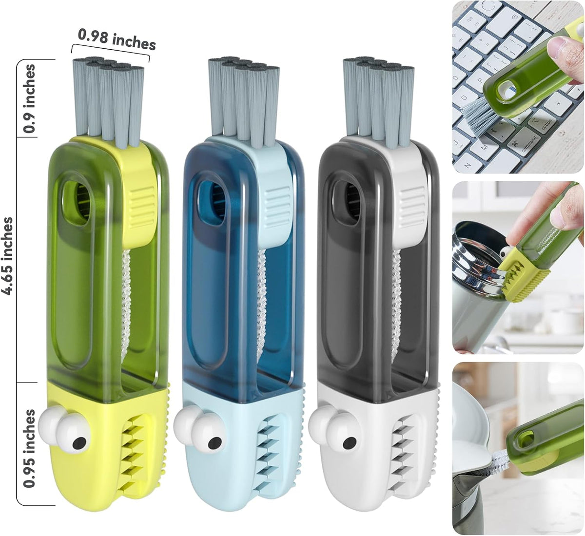 3 in 1 Cup Lid Gap Cleaning Brush Set, Multifunctional Bottle Cleaning Brush, Silicone Cup Lid Gap Cleaner, Home Kitchen Crevice Cleaning Tools (Multicolored-3Pcs)